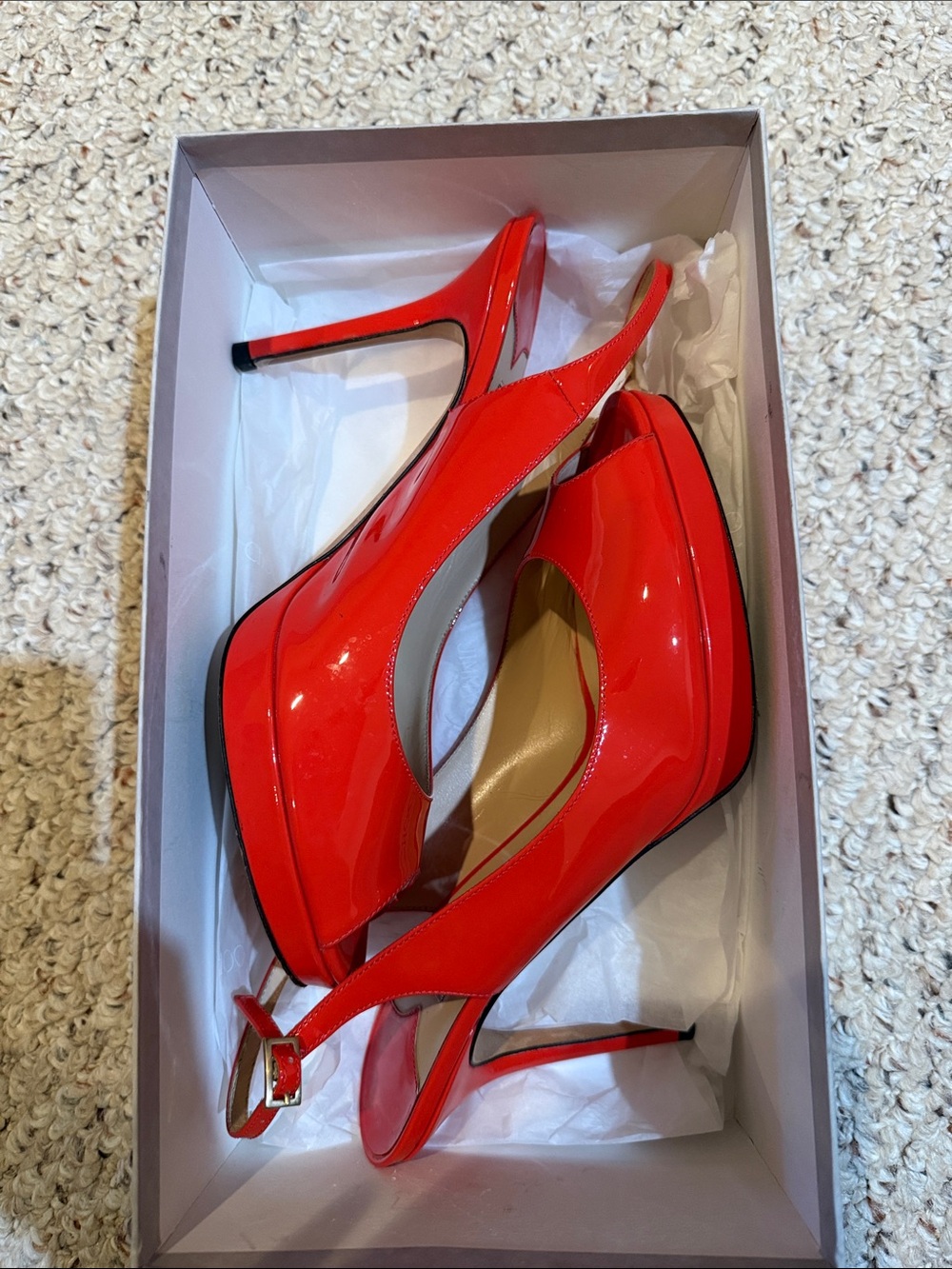 Jimmy Choo Red Patent Slingback Stilettos